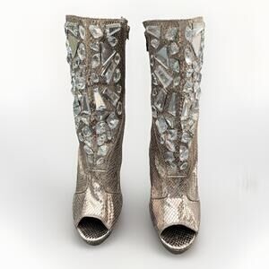 Caleste Tall Platform High Heels Silver Studded Sz 8 Womens